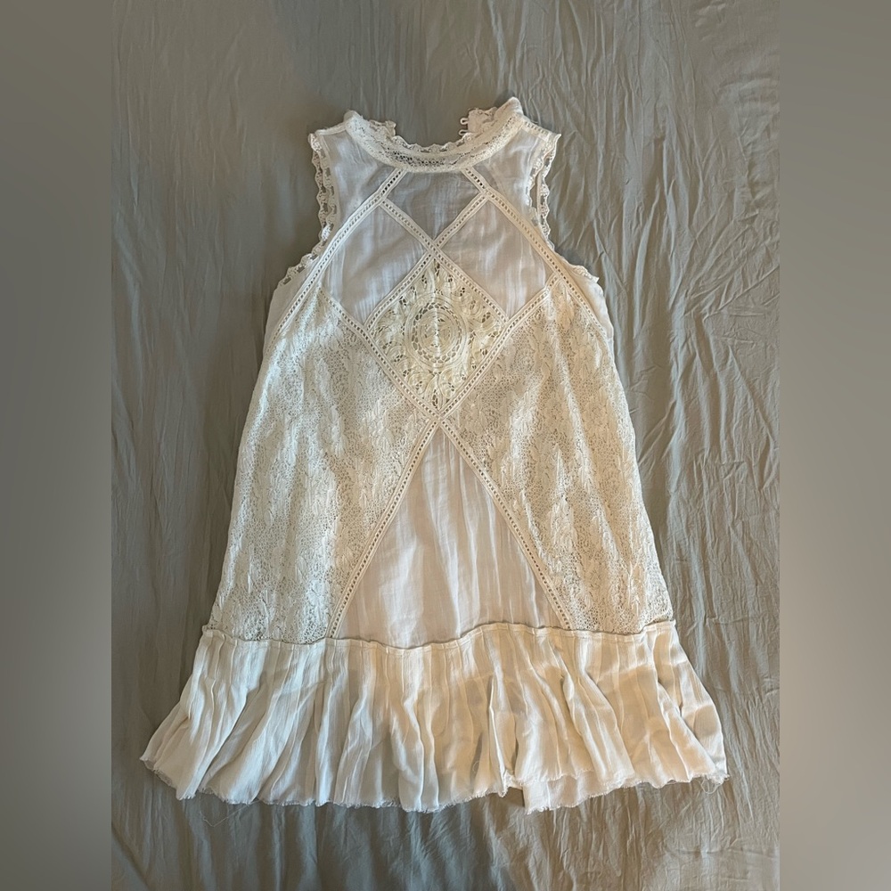 Free People High Neck Sleeveless, Lacy Tunic with Cutout